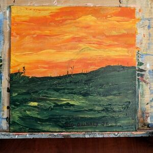 Vibrant Orange and Green Landscape Painting